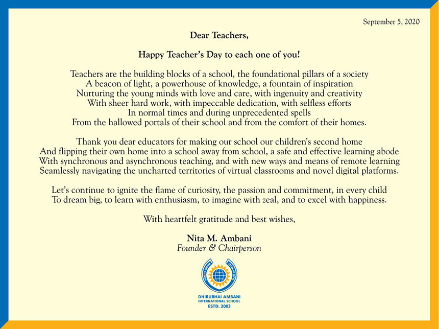 Chairperson message on teachers day