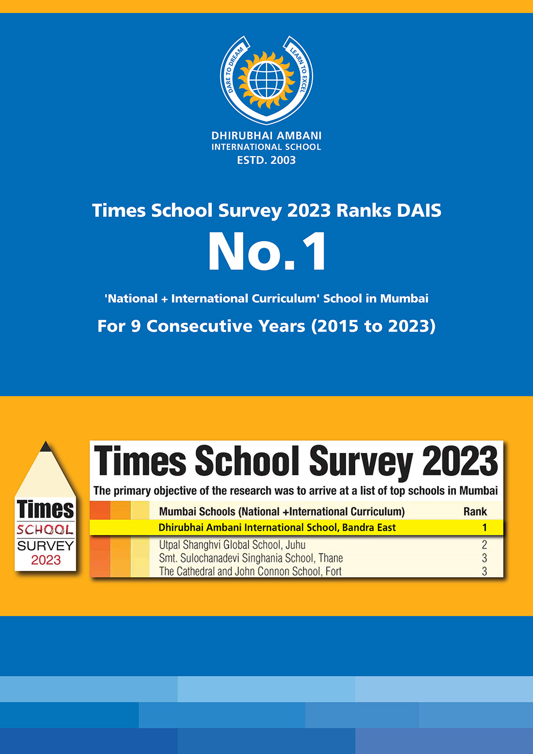 Times School Survey 2023 ranks DAIS the No. 1 'National + International Curriculum' School in Mumbai